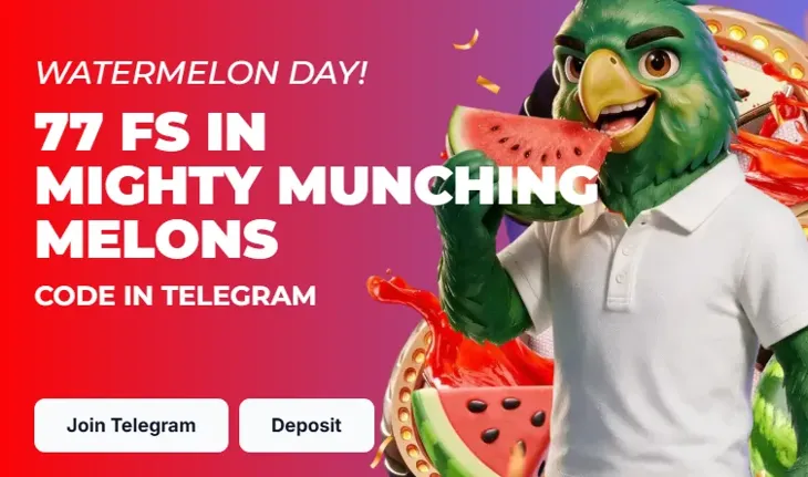 Promoción de Lukkly con 77 giros gratis en Mighty Munching Melons con código en Telegram